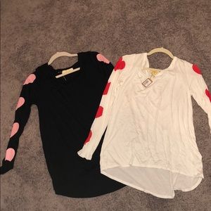 Long sleeve tees with hearts down the sleeves
